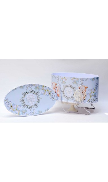 Trusou de botez cu eucalipt si ursuleti pe fundal bleu mint Little Blue Bear 20